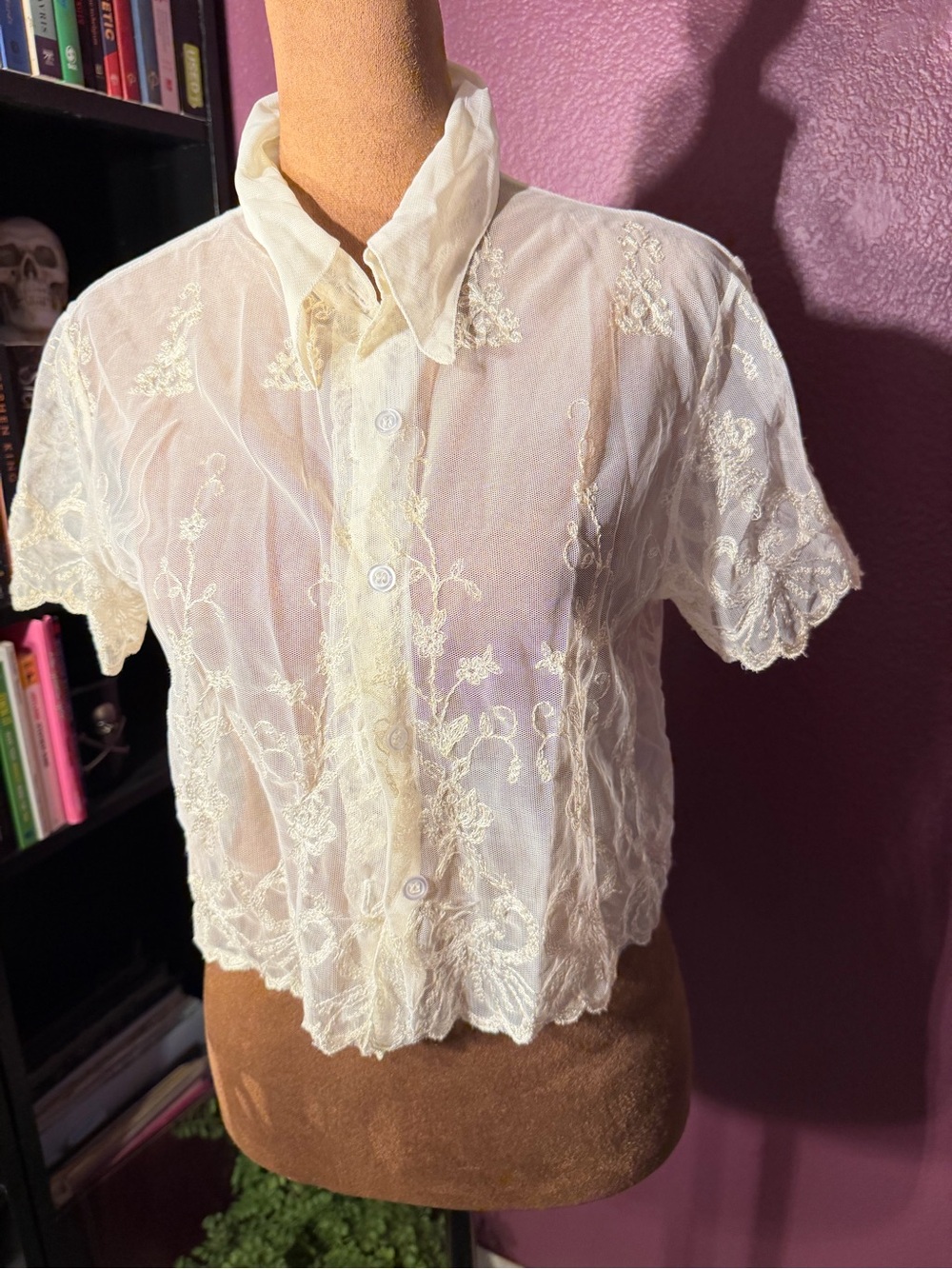 Vintage early 90s Necessary Objects sheer lace button up- fairycore vintage